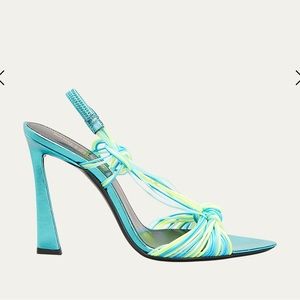 Saint Laurent Gippy Strappy Knot Slingback Sandal in Cerulean